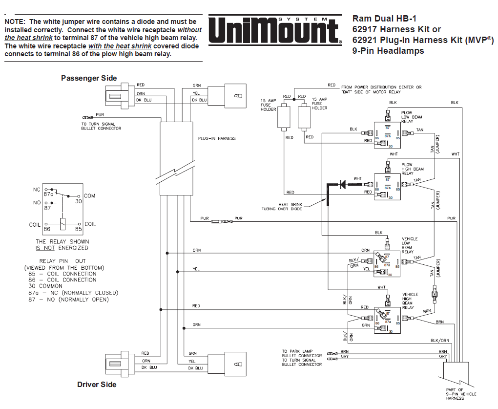 62917 Western Unimount Hb 1 Headlight Harness Kit Dodge