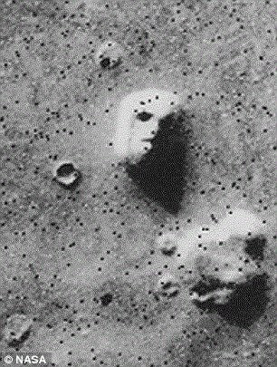 On the red planet, one of the most famous cases of pareidolia is the 'face on Mars' spotted by one of the Viking orbiters in 1976 (shown)