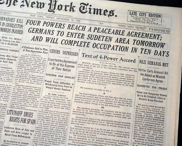 Munich Agreement of 1938... Sudetenland ...