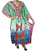 Womans Kaftan Pink Green Butterfly Printed Satin Caftan Beach Cover up Holiday Wear