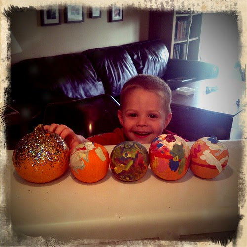 Billy shows off our decorated pumpkin Autumn display