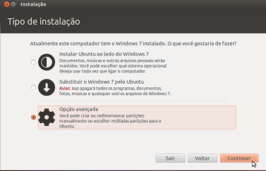Criando as três partições no Ubuntu 12.04