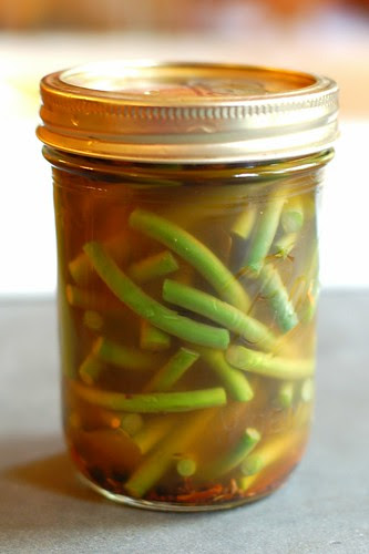 Jar of pickled garlic scapes by Eve Fox, Garden of Eating blog, copyright 2012