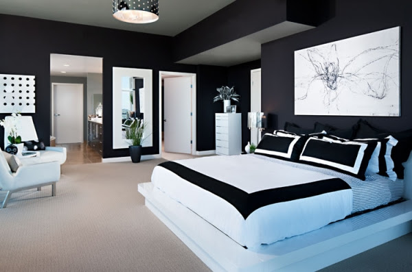 minimalist style modern designer bedroom in black and white