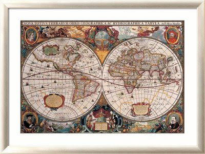 17th Century World Map Map Framed Poster Print, 41x30 