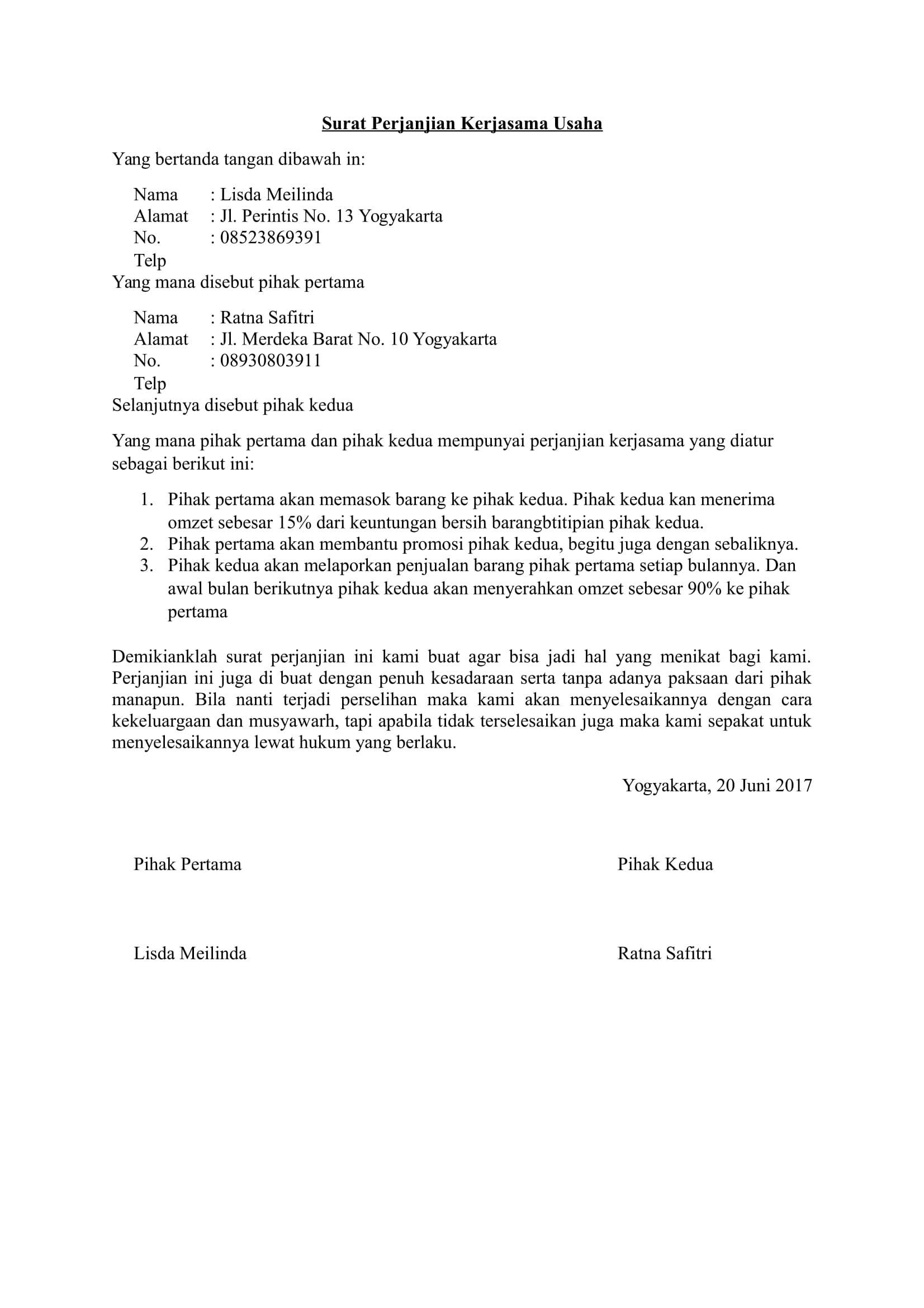 Contoh Surat Kerjasama Bisnis  servelockq