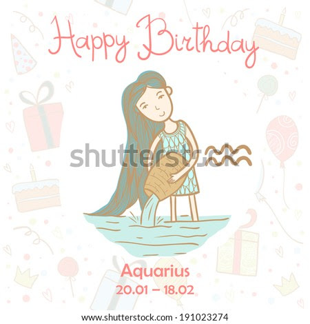 Download Happy Birthday Greeting Card With Cute Zodiac Sign ...