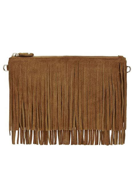 mighty purse suede fringe clutch brown
