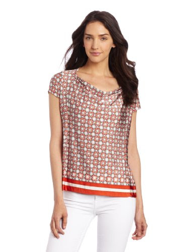 Jones New York Women's Draped Neck Top, Multi, Medium