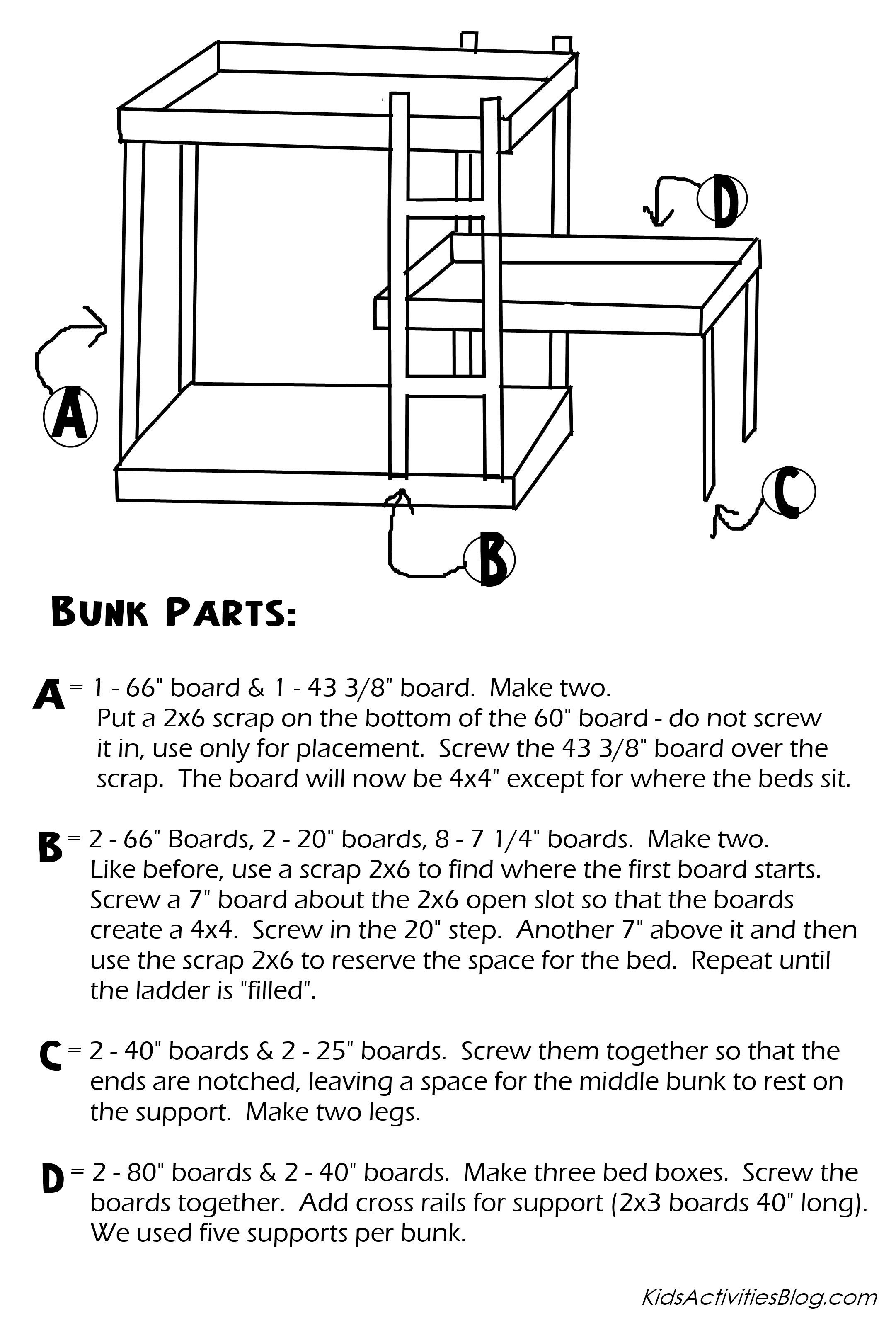 Build A Bed} Free Plans for Triple Bunk Beds - Kids Activities Blog