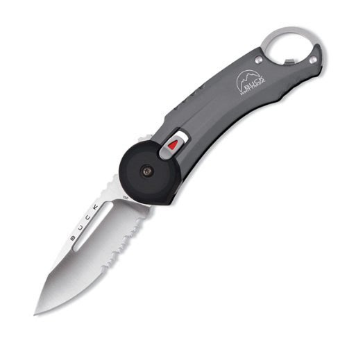Buck 750 Redpoint Safe Spin Locking Folding Knife (Platinum, Serrated)