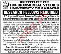 University of Karachi Research Fellow Jobs 2019