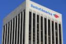 A Bank of America sign is shown on a building in downtown Los Angeles, California