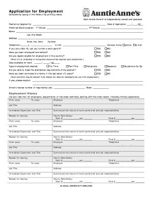 Fillable Auntie Anne's Application - Snagajob