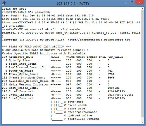 Intel X25-M SMART by Smartmontools on RAIDiator (Linux) through SSH