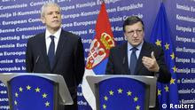 بوریس تادیچ (چپ) رئیس جمهور صربستان در کنار ژوزه مانوئل خوزه، رئیس کمیسیون اروپا