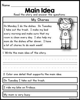  main idea practice pages for beginners reading comprehension lessons