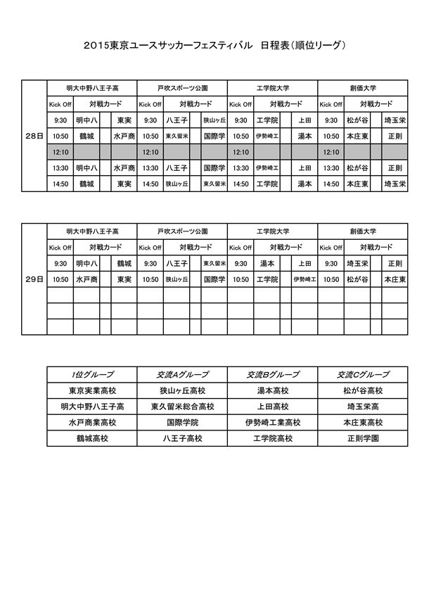 東京ユースサッカーフェスティバル順位スケジュール 一般社団法人 八王子サッカー協会