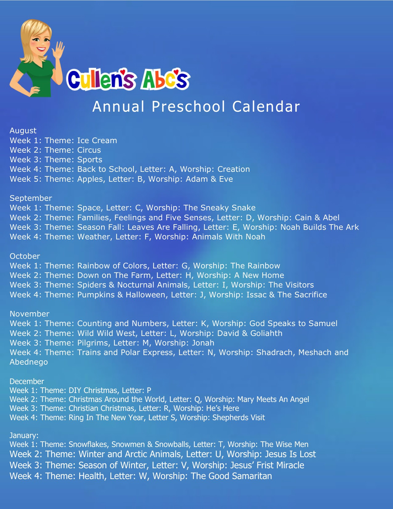 Preschool Calendar Sample | Free Children's Videos & Activities