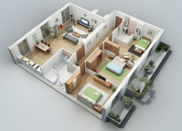 23 Planos 3D de Apartamentos, realmente impresionantes 