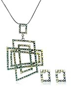 Crystal from Swarovski Conjunto de cordón y pendientes Rectangle Metal Plateado
