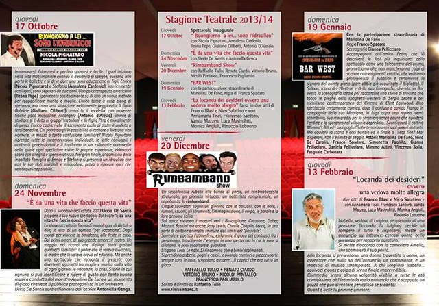 RIPRENDE STAGIONE TEATRO S. LUCIA CON NICOLA PIGNATARO