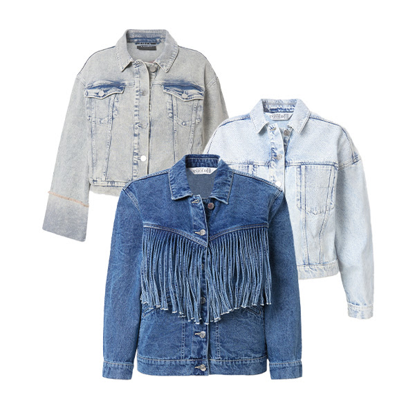 Chaqueta vaquera, forma boxy, flecos