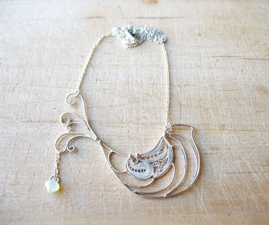Sterling Silver, Hand Made Bird Necklace, Robin With Swarovski, Modern, Minimalist & Chic Design - JollyJewel