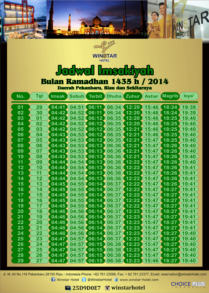 Jadwal Imsakiyah Pekanbaru 2014 - Winstar Hotel 