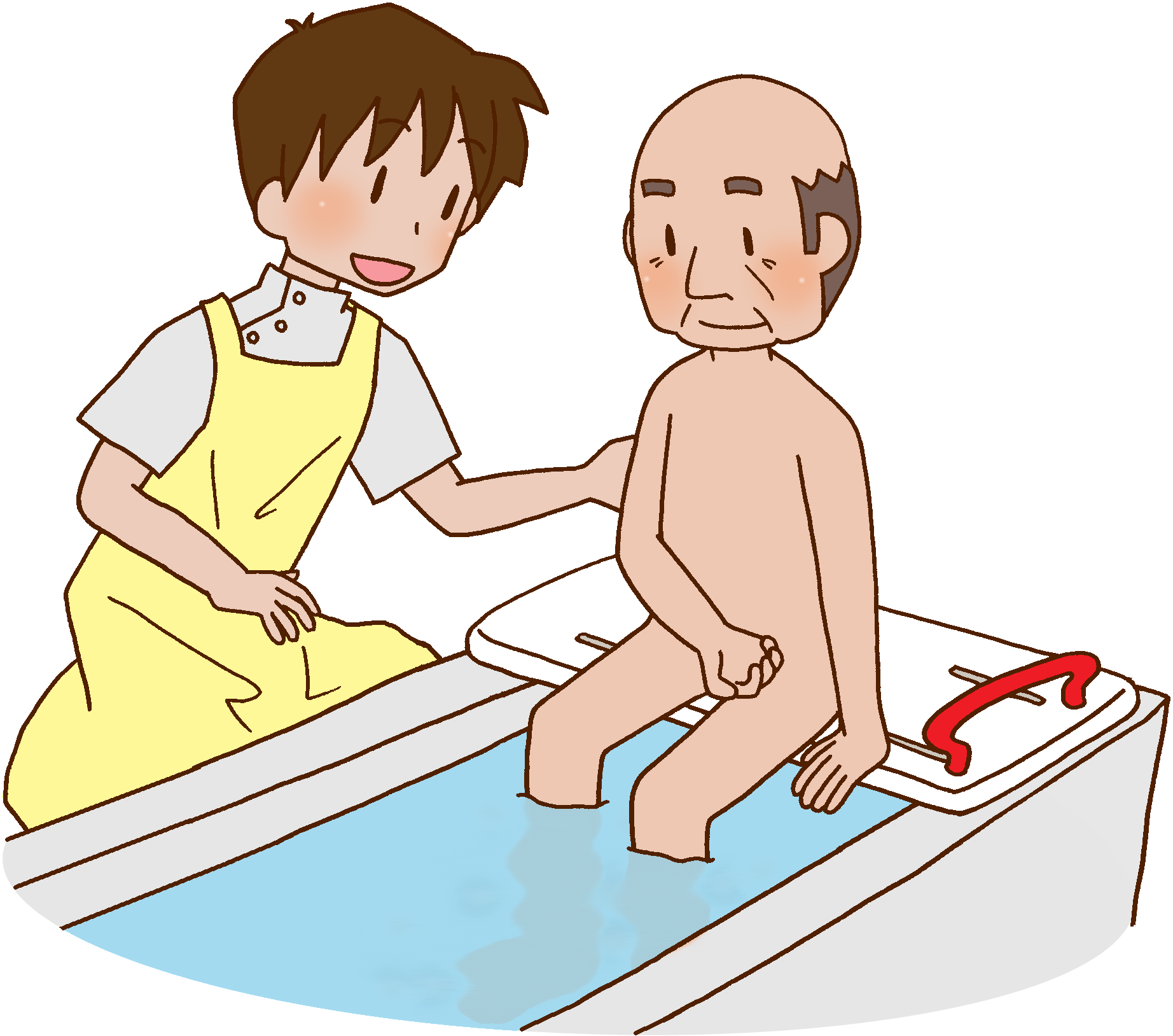 Otナガミネのリハビリイラスト集 リハビリ リハビリテーション 作業療法士 作業療法 Ot 理学療法 理学療法士 Pt 入浴動作練習 Adl 浴室 バスボード 福祉用具 福祉機器 入浴介助 介助入浴 訪問リハビリ 在宅サービス 家族指導 老々介護 介助指導 介助練習