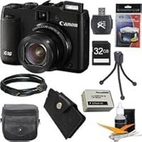 Canon PowerShot G16 12.1 MP CMOS Digital Camera with 5x Optical Zoom and 1080p Full-HD Video Ultimate Bundle With 32GB Secure Digital High Speed Memory Card, Digpro Deluxe Case, Extra Battery, Card Reader, Tripod , Card Wallet , HDMI Cable , Screen Pro
