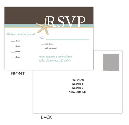 wedding invites brown teal starfish RSVP
