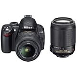 Nikon D3000 10MP Digital SLR Camera with 18-55mm f/3.5-5.6G & 55-200 AF-S DX VR Nikkor Zoom Lenses