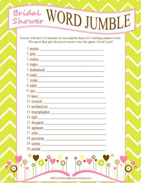 printable bridal shower word jumble game word