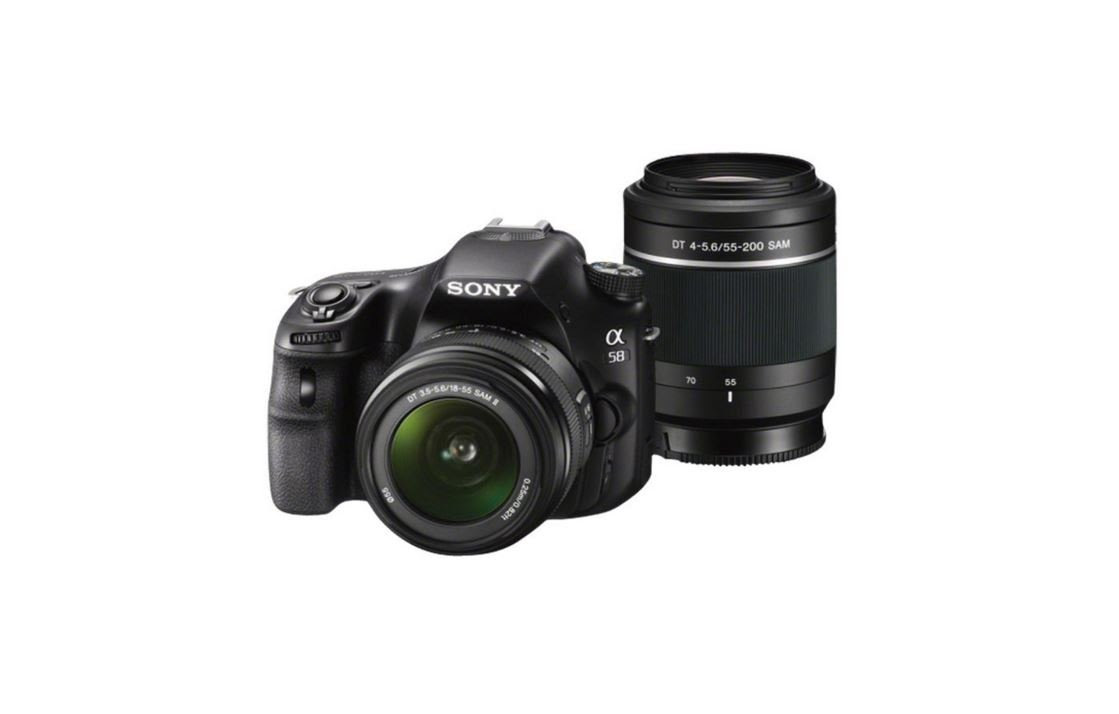   SLR Camera (Black) with SLT A58Y 18 55 and 55 200mm Lens, Camera Bag  waterproof camera ebay india