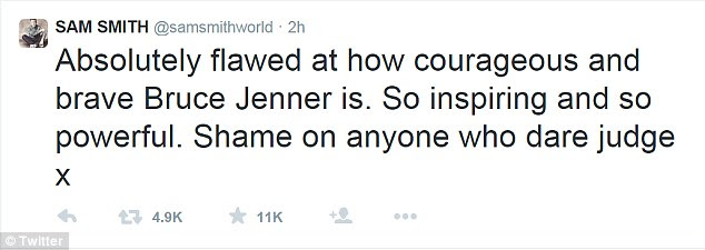 Sam Smith: 'Absolutely flawed at how courageous and brave Bruce Jenner is'