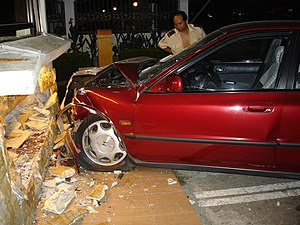 A Honda Accord which crashed into a small guar...
