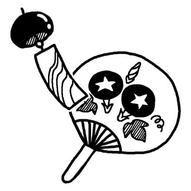 風鈴と団扇 夏の情景 夏のイラスト 無料 白黒イラスト素材