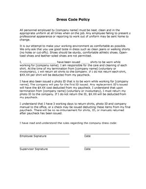 Employee dress code policy