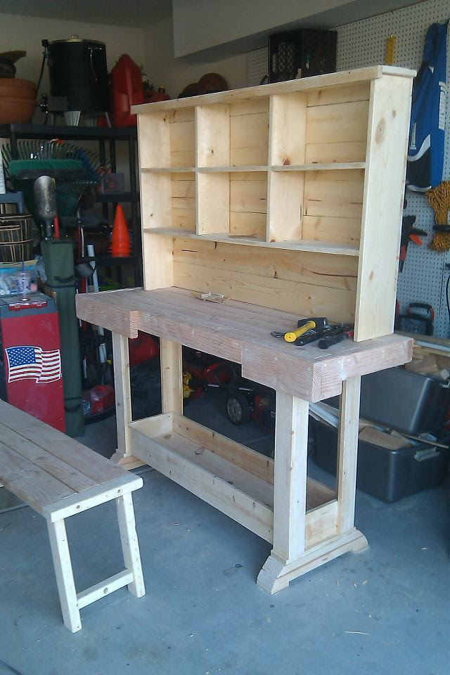Ana White Markham Workbench Console and Rustic Hutch 
