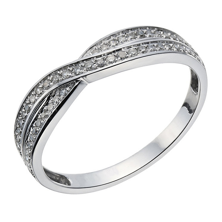 9ct white  gold  crossover  15 point diamond wedding  ring  