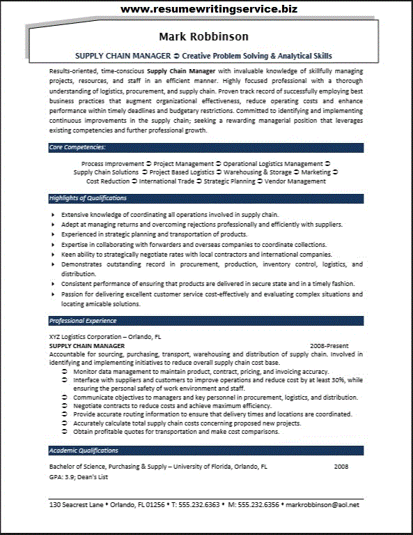 Supply Chain Manager Resume Sample  Resume Writing Service