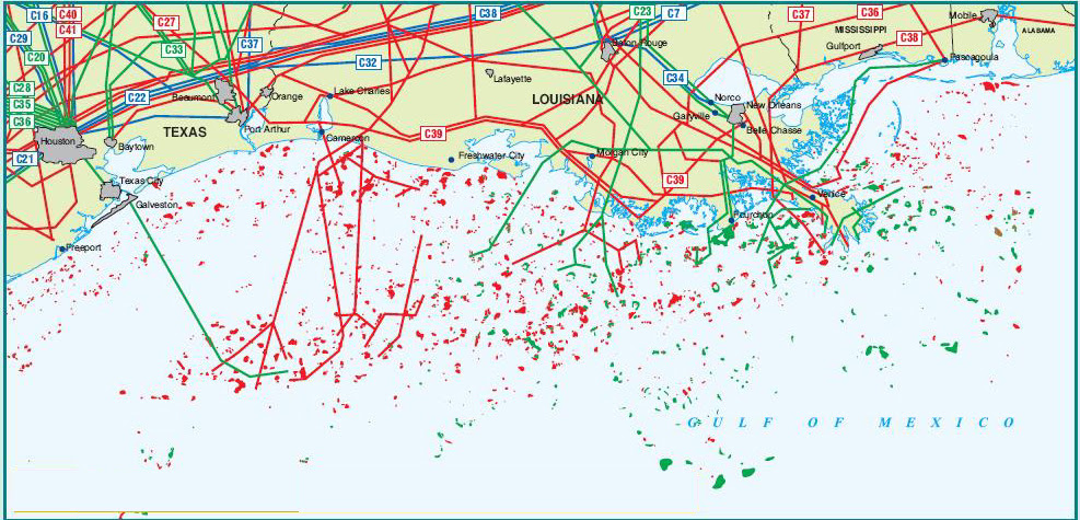 United States Gulf of Mexico Pipelines map - Crude Oil (petroleum) pipelines 