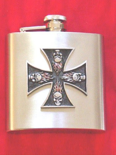 Buy Stainless Steel Flask Tattoo Style Pewter Iron Cross with Skulls