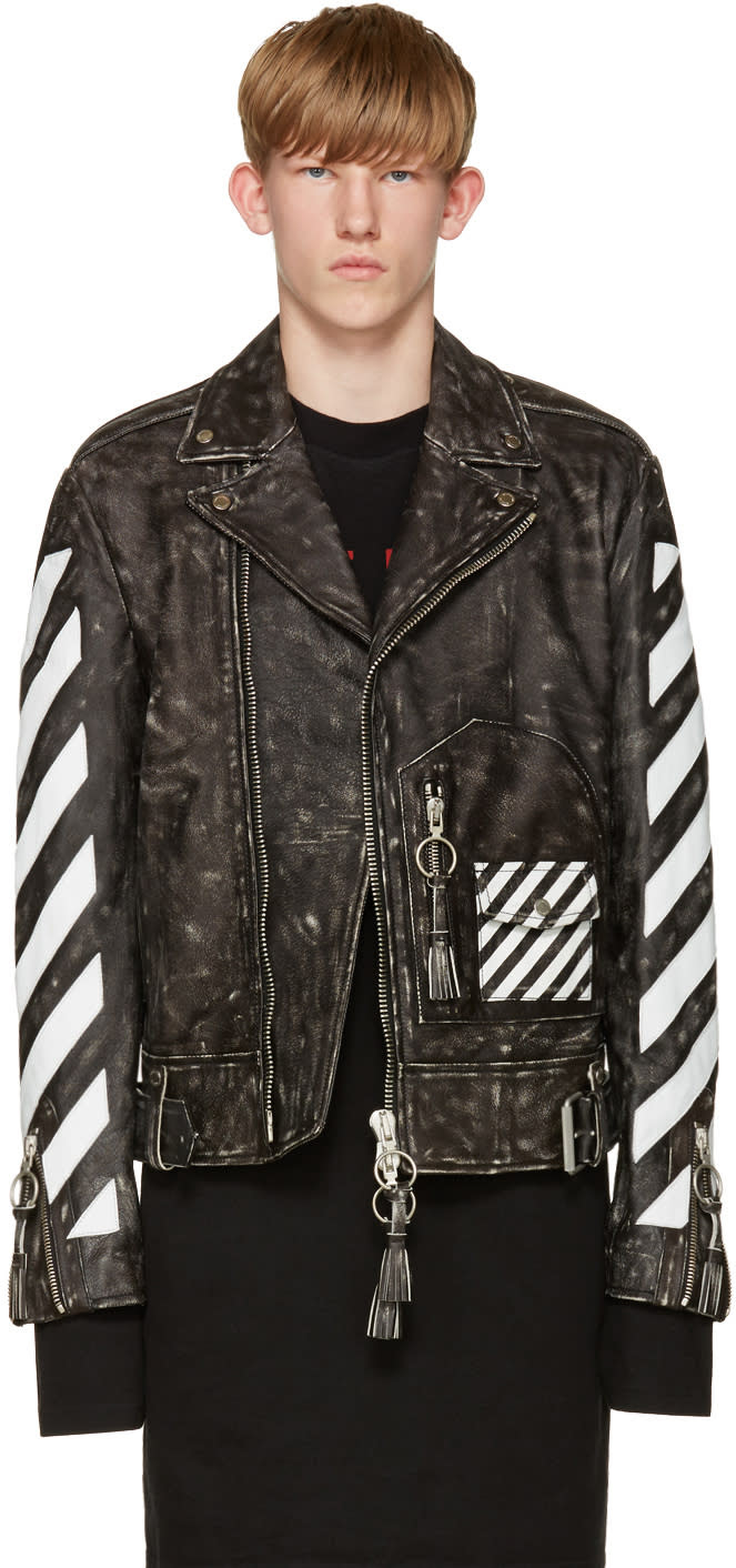 Off-white Black and White Leather Biker Jacket