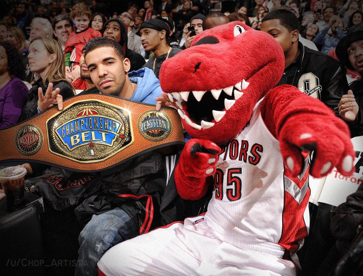Drake With The Raptors Mascot HipHopImages