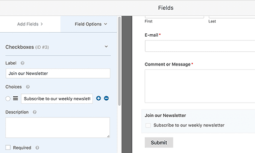 Email consent checkbox