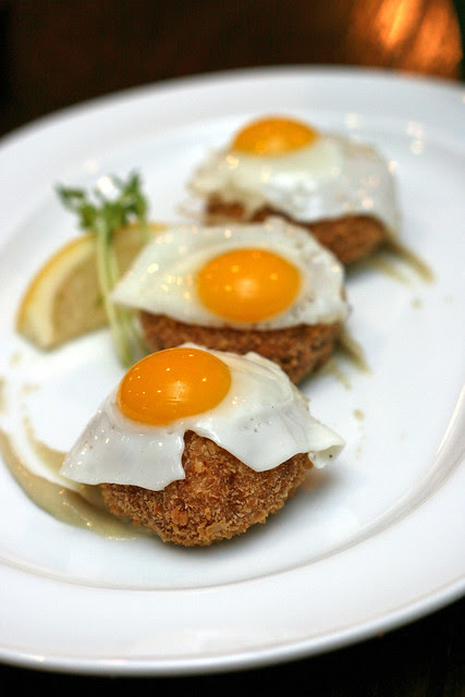 Crab Cakes, Quail Eggs, Anchovy Cream