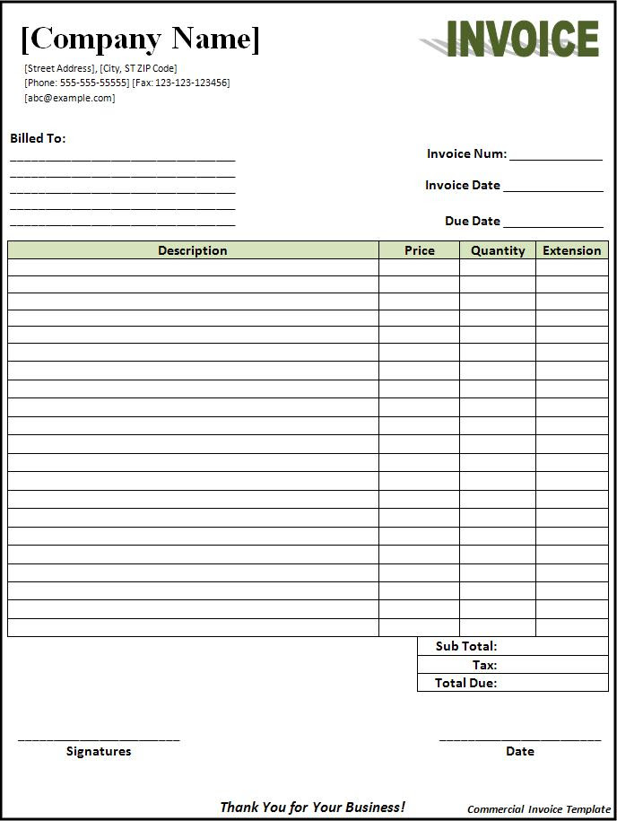 Commercial Invoice Format | Free Word Templates