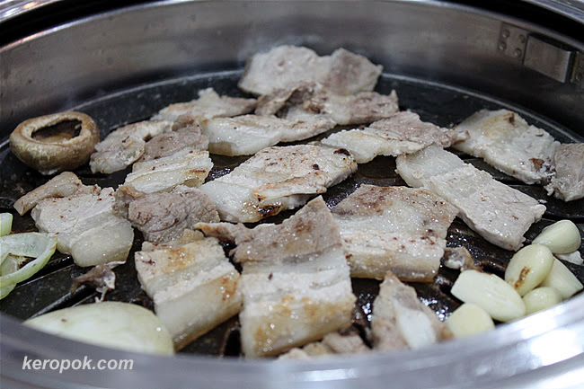 Delicious Pork Belly being grilled